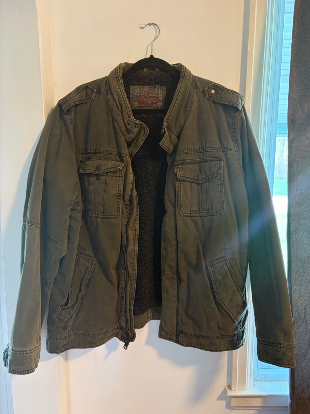 Men's Levi’s Olive Green Utility Jacket with Sherpa Lining